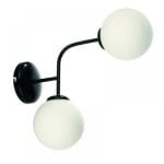 Επιτοίχιο μεταλλικό φωτιστικό 2 φώτα με οπαλ μπάλες σε μαύρο χρώμα
