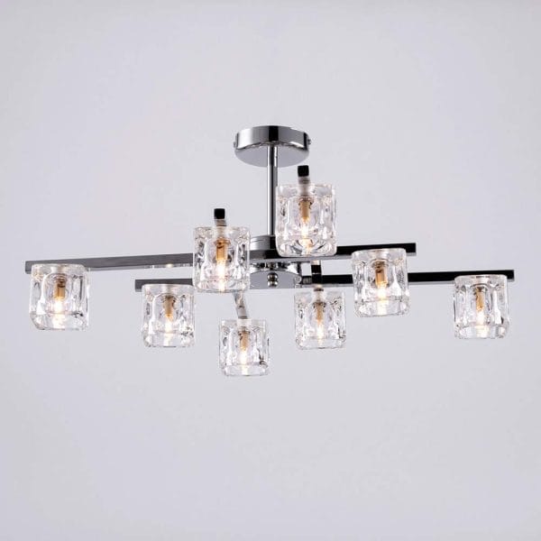 Φωτιστικό οροφής 8 φώτα με κυβάκι γυαλί διάφανο παγάκι - Image 2