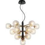 Κρεμαστό φωτιστικό 16 φώτα με διάφανο ανάγλυφο γυαλί χρυσό με μαύρο χρώμα