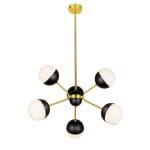Κρεμαστό φωτιστικό 6 φώτα οπάλ γυαλί με μαύρη-χρυσή μεταλλική λεπτομέρεια