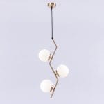 Φωτιστικό κρεμαστό 3 φώτα με οπάλ γυαλί σε κορμό χρυσό ματ απόχρωση