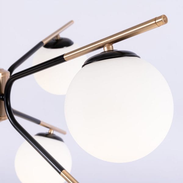 Φωτιστικό κρεμαστό 6 φώτα με οπάλ γυαλί σε μαύρο χρώμα με χρυσό - Image 2