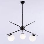 Φωτιστικό κρεμαστό 3 φώτα με οπάλ γυαλί σε μαύρο χρώμα με χρώμιο απόχρωση - Image 2