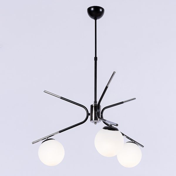 Φωτιστικό κρεμαστό 3 φώτα με οπάλ γυαλί σε μαύρο χρώμα με χρώμιο απόχρωση - Image 3