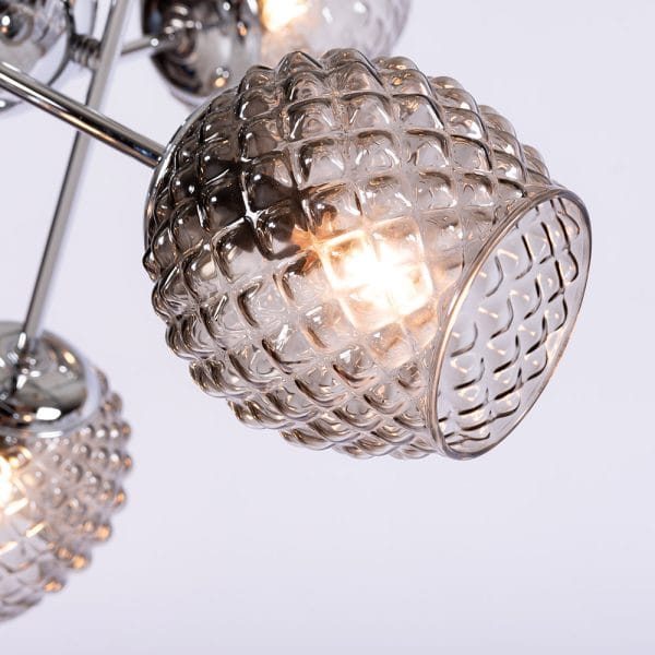 Φωτιστικό κρεμαστό 6 φώτα με γκρί γυαλί σε χρώμιο απόχρωση - Image 2