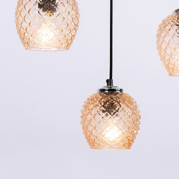 Φωτιστικό κρεμαστό στρόγγυλο 4 φώτα με μελί γυαλί 14cm σε χρώμιο απόχρωση - Image 3