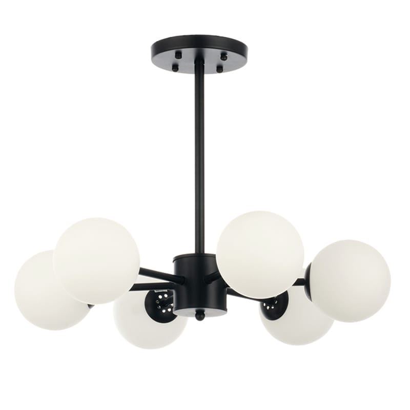 5315-6 Κρεμαστό φωτιστικό από μαύρο μέταλλο και λευκή οπαλίνα (5315-6Φ) - Image 1