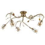 Φωτιστικό οροφής από χρυσό μέταλλο κρύσταλλα και μελί γυαλί (5223-6Φ-Χρυσό)