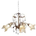 Κρεμαστό φωτιστικό από οξυντέ μέταλλο κρύσταλλα και μελί γυαλί (5300-5Φ-Οξυντέ)