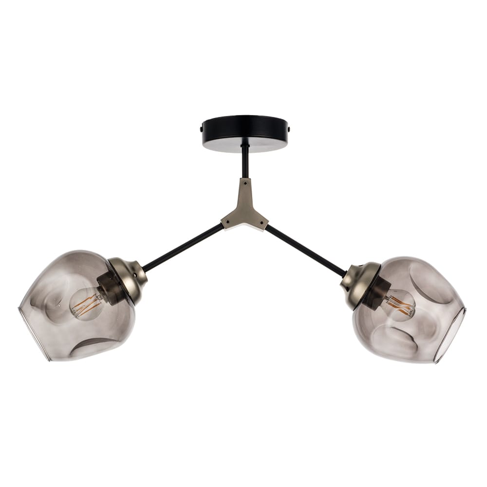 fotistiko-orofis-6129-2 Φωτιστικό Οροφής 2 Φώτα σε μαύρο χρώμα με νίκελ ματ λεπτομέρειες και γυαλί - Image 1