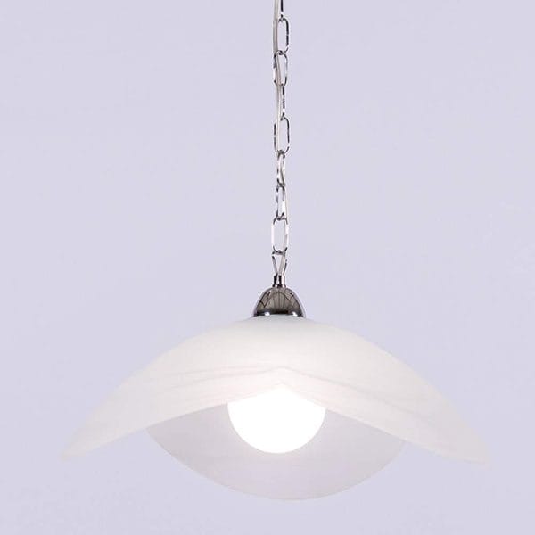 Κρεμαστό φωτιστικό γυάλινο αλάβαστρο μονόφωτο τριφύλλι με ανάρτηση χρώμιο - Image 2