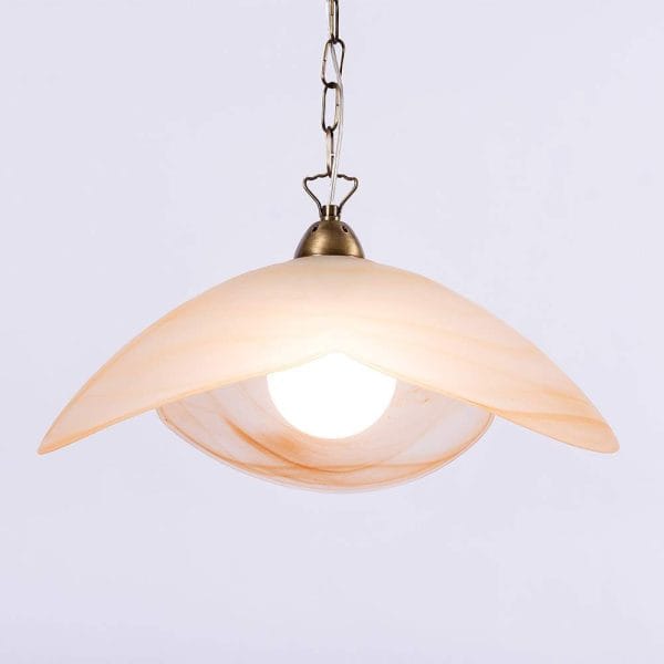 Κρεμαστό φωτιστικό γυάλινο αλάβαστρο μελί μονόφωτο τριφύλλι με ανάρτηση οξυντέ - Image 2