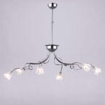 Φωτιστικό κρεμαστό 6 φώτα κλαδί με διακοσμητικά φύλλα σε απόχρωση χρώμιο