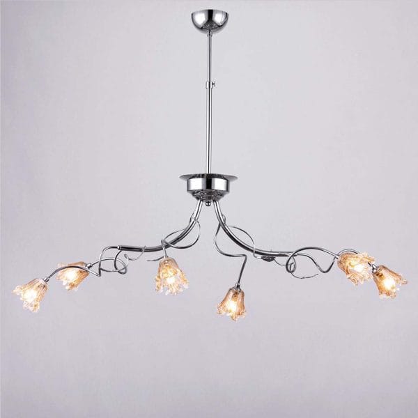 Φωτιστικό κρεμαστό 6 φώτα κλαδί με διακοσμητικά φύλλα σε απόχρωση χρώμιο - Image 2