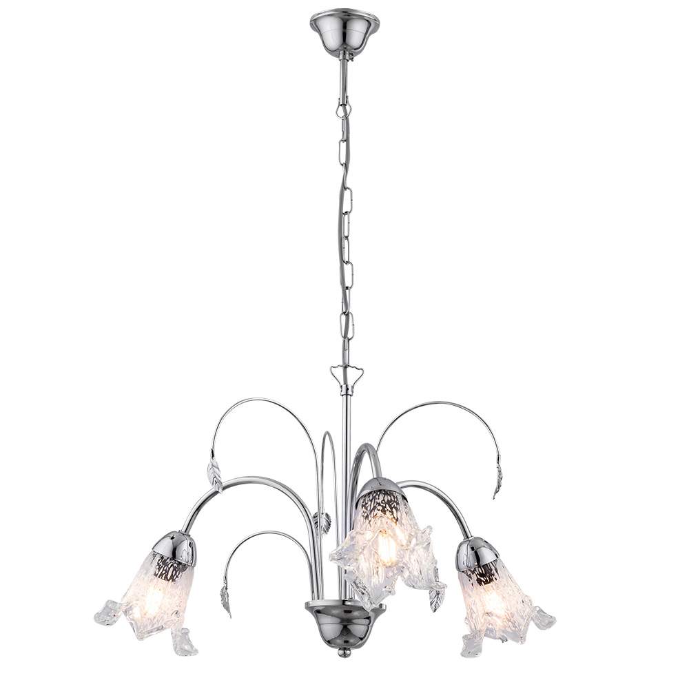 2937-3 Φωτιστικό κρεμαστό 3 φώτα με διακοσμητικά φύλλα σε απόχρωση χρώμιο - Image 1