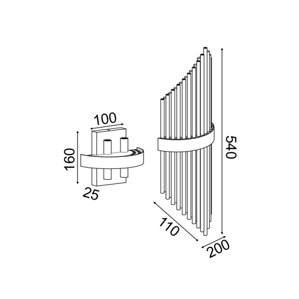 ΕΠΙΤΟΙΧΟ ΦΩΤΙΣΤΙΚΟ 4XG9 ΚΡΥΣΤΑΛΛΟ + ΟΡΕΙΧΑΛΚΟ ΜΕΤ/ΚΟ 20Χ11Χ54CM DYNASTY - Image 2