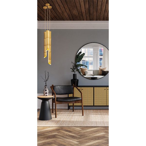 Κρεμαστό Φωτιστικό Μονόφωτο Μεταλλικό Με Ύφος Bamboo - Image 3