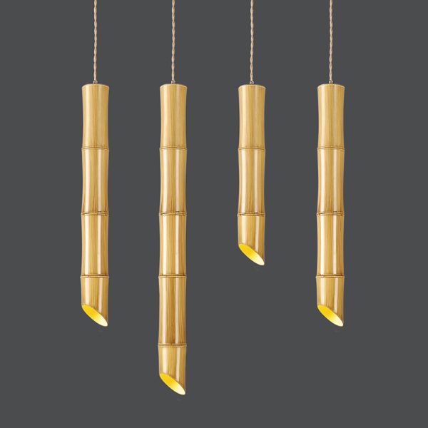 Κρεμαστό Φωτιστικό Μονόφωτο Μεταλλικό Με Ύφος Bamboo - Image 2