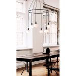 Κρεμαστό Φωτιστικό 6φώτα μαύρο με οπάλ γυαλί Angelo - Image 2