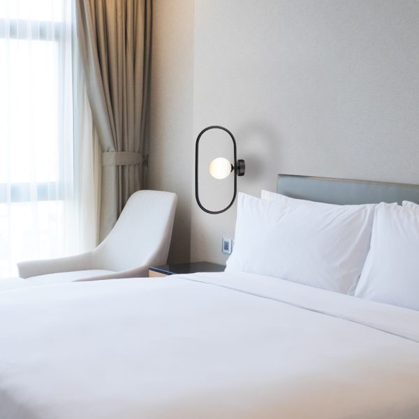 Επιτοίχιο φωτιστικό σε μαύρη απόχρωση και λευκή οπαλίνα 1XG9 D:40cm (43030-BL) - Image 3