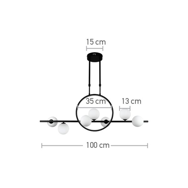 Κρεμαστό φωτιστικό LED 14W 3000K και 7XG9 σε μαύρο χρώμα D:100cm (6062-BL) - Image 3