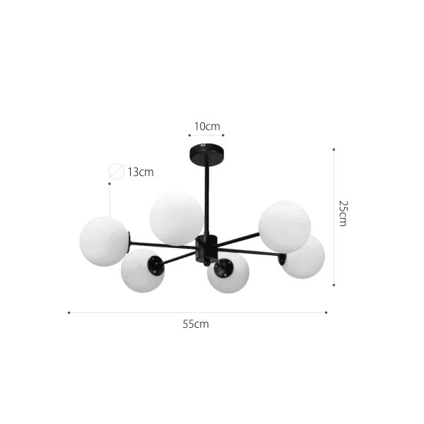 Φωτιστικό οροφής από μαύρο μέταλλο και λευκή οπαλίνα 6XG9 D:55cm (5016-6) - Image 2
