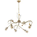 Κρεμαστό φωτιστικό στρόγγυλο σε χρυσό μέταλλο με κρύσταλλα και μελί γυαλί (5224-6Φ-Χρυσό)