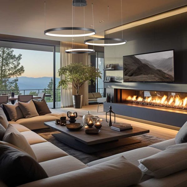 Κρεμαστό φωτιστικό τρεις κύκλοι 80cm/65cm/50cm LED δαχτυλίδια 88W σε μαύρο χρώμα - Image 2