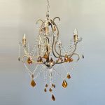 Φωτιστικό κρεμαστό 5 φώτα πολυέλαιος ορειχάλκινος σε οξυντέ με κρύσταλλα