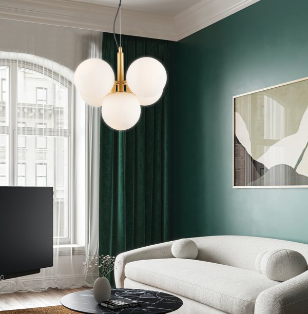 Κρεμαστό Φωτιστικό 5φωτο Ε14 Χρυσό με οπαλ μπάλες Nefeli - Image 2