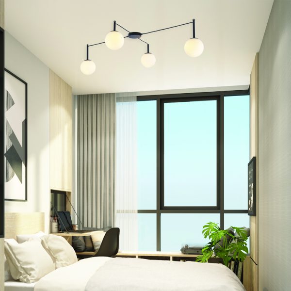 Φωτιστικό Οροφής 4xΕ14 TIRAMOLLA ΜΑΥΡΟ ΜΕΤΑΛΛΟ ΛΕΥΚΟ ΓΥΑΛΙ 150Χ75Χ32CM - Image 2