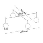 Φωτιστικό Οροφής 4xΕ14 TIRAMOLLA ΜΑΥΡΟ ΜΕΤΑΛΛΟ ΛΕΥΚΟ ΓΥΑΛΙ 150Χ75Χ32CM - Image 3