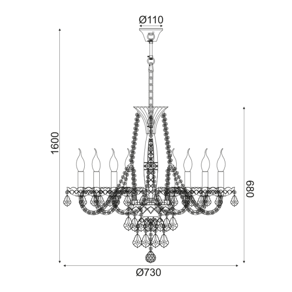 ΚΡΕΜΑΣΤΟ ΦΩΤΙΣΤΙΚΟ 8ΧΕ14 ΔΙΑΦΑΝΟ ΚΡΥΣΤΑΛΛΟ+ΧΡΥΣΟ ΜΕΤΑΛΛ Φ73ΧΗ160CM LILIUM - Image 2