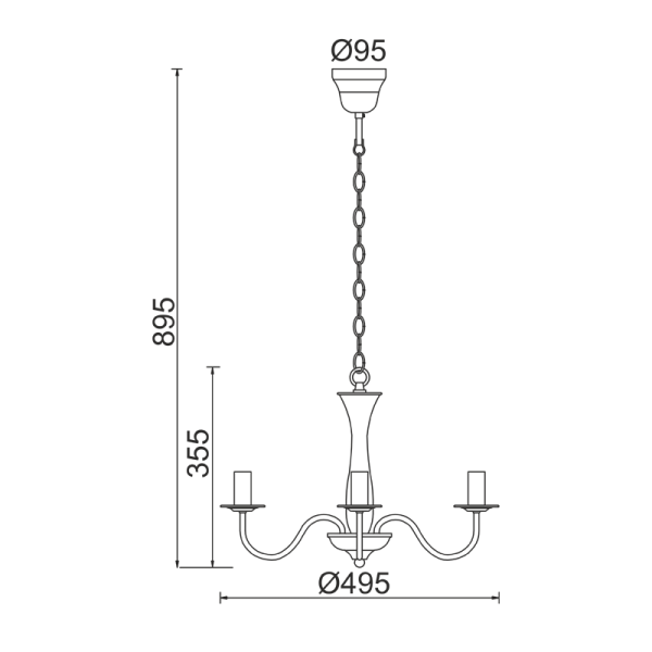 ΚΡΕΜΑΣΤΟ ΦΩΤΙΣΤΙΚΟ 3ΧΕ14 ΜΕΤΑΛΛΙΚΟ ΛΕΥΚΟ  Φ49,5ΧΗ89,5CM KNOSSOS - Image 2