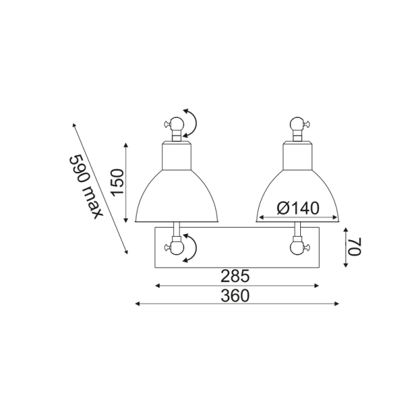 ΕΠΙΤΟΙΧΟ ΦΩΤΙΣΤΙΚΟ 2ΧΕ27 ΜΕΤΑΛΛΙΚΟ ΜΑΥΡΟ-ΑΣΗΜΙ ΒΡΑΧΙΟΝΑΣ 39Χ30Χ36C THALASSA - Image 2