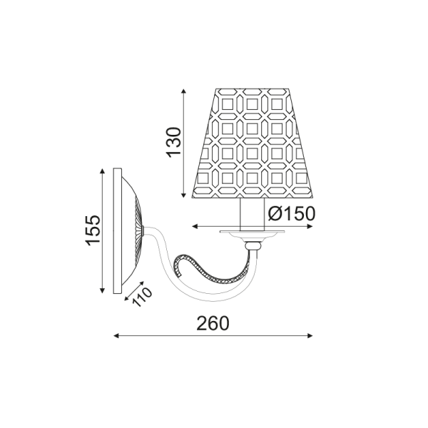 ΕΠΙΤΟΙΧΟ ΦΩΤΙΣΤΙΚΟ  1ΧΕ14 ΜΕΤΑΛΛΙΚΟ ΜΑΥΡΟ-ΧΑΛΚΙΝΟ 25Χ15Χ26CM EDAM - Image 2