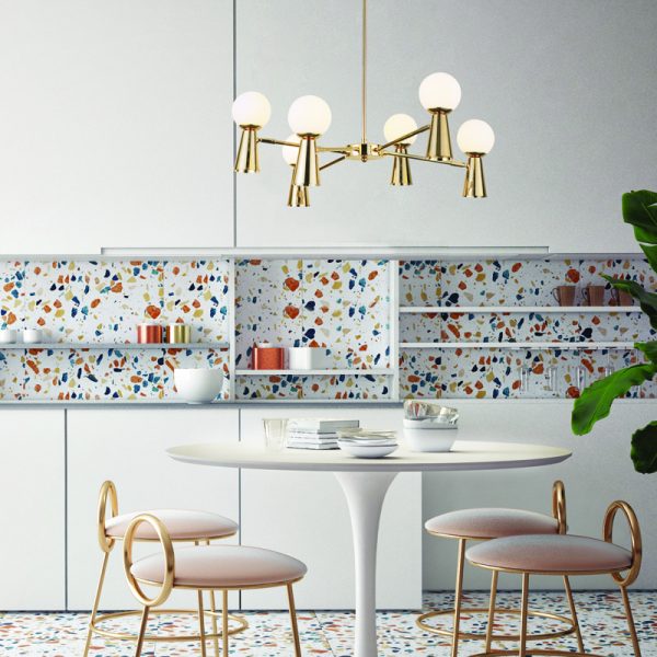 ΚΡΕΜΑΣΤΟ ΦΩΤΙΣΤΙΚΟ 6xG9 & 6xGU10 KIMOLOS ΧΡΥΣΟ ΜΕ ΛΕΥΚΟ ΓΥΑΛΙ Φ72Χ120CM - Image 2