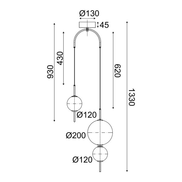 ΚΡΕΜΑΣΤΟ ΦΩΤΙΣΤΙΚΟ LED 15W 3000K 1500LM AMELIA ΜΑΥΡΟ ΜΕΤΑΛΛΟ ΜΕ ΛΕΥΚΟ ΓΥΑΛΙ D37XH130CM - Image 3