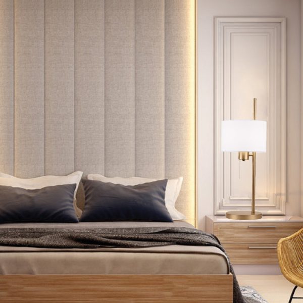 Επιτραπέζιο φωτιστικό από μέταλλο σε χρυσή απόχρωση και υφασμάτινο καπέλο 1XΕ27 D:38cm (3052-Golden) - Image 2