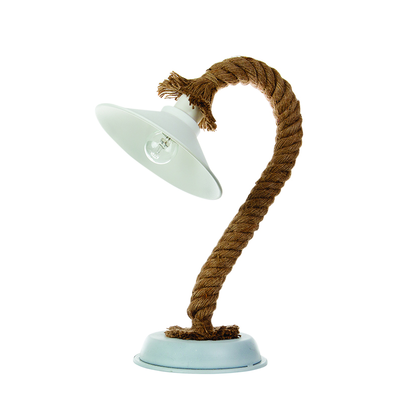 3438-LEYKO Επιτραπέζιο μεταλλικό φωτιστικό σε λευκό χρώμα επενδυμένο με σχοινί (3438-Λευκό) - Image 1