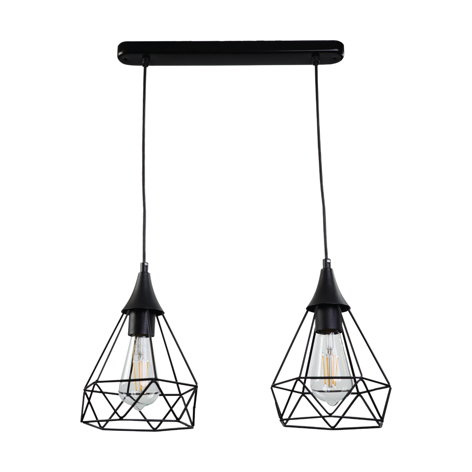 4024-2-BL-RA Κρεμαστό φωτιστικό από μαύρο μέταλλο 2XE27 D:40cm (4024-2-BL-RAIL) - Image 1