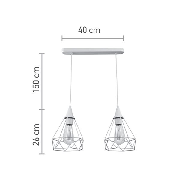 Κρεμαστό φωτιστικό από λευκό μέταλλο 2XE27 D:40cm (4024-2-WH-RAIL) - Image 3