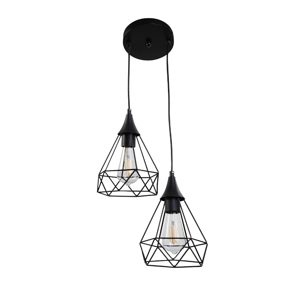 4024-2BL-ROSETTE Κρεμαστό φωτιστικό από μαύρο μέταλλο 2XE27 D:20cm (4024-2-BL-ROSETTE) - Image 1