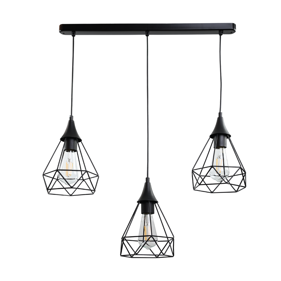 4024-3-BL-RA Κρεμαστό φωτιστικό από μαύρο μέταλλο 3XE27 D:60cm (4024-3-BL-RAIL) - Image 1