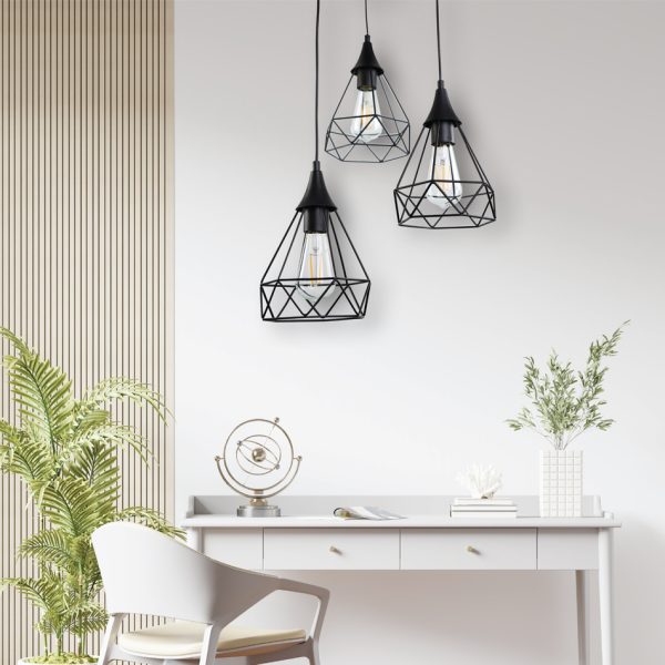 Κρεμαστό φωτιστικό από μαύρο μέταλλο 3XE27 D: 30cm (4024-3-BL-ROSETTE) - Image 2