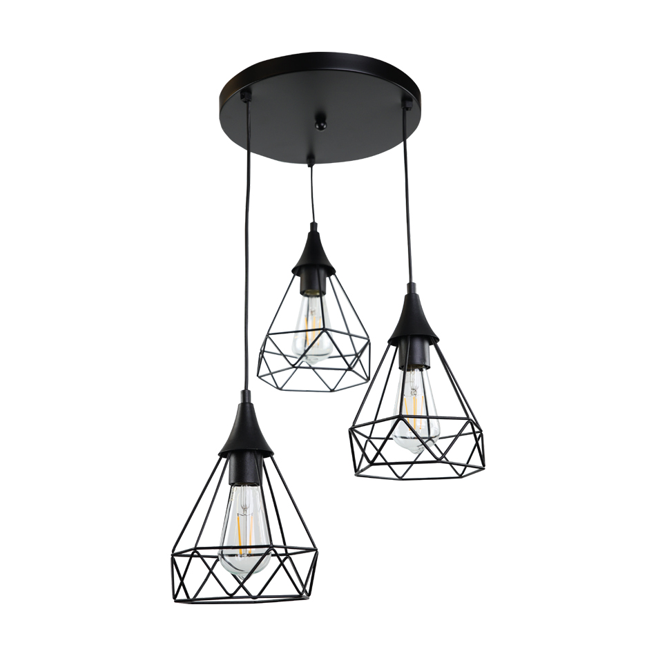 4024-3-BL-RO Κρεμαστό φωτιστικό από μαύρο μέταλλο 3XE27 D: 30cm (4024-3-BL-ROSETTE) - Image 1