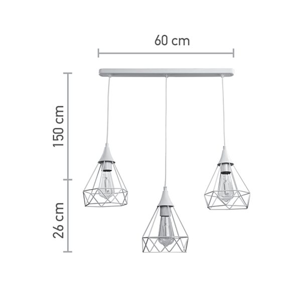Κρεμαστό φωτιστικό από λευκό μέταλλο 3XE27 D:60cm (4024-3-WH-RAIL) - Image 2
