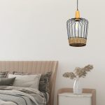 Κρεμαστό φωτιστικό από λευκό μέταλλο, σχοινί και ξύλο 1XE27 D:26cm (4026-Α) - Image 2