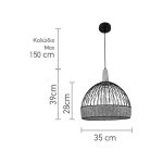 Κρεμαστό φωτιστικό από μαύρο μέταλλο, σχοινί και ξύλο 1XE27 D:35cm (4027-Α) - Image 3