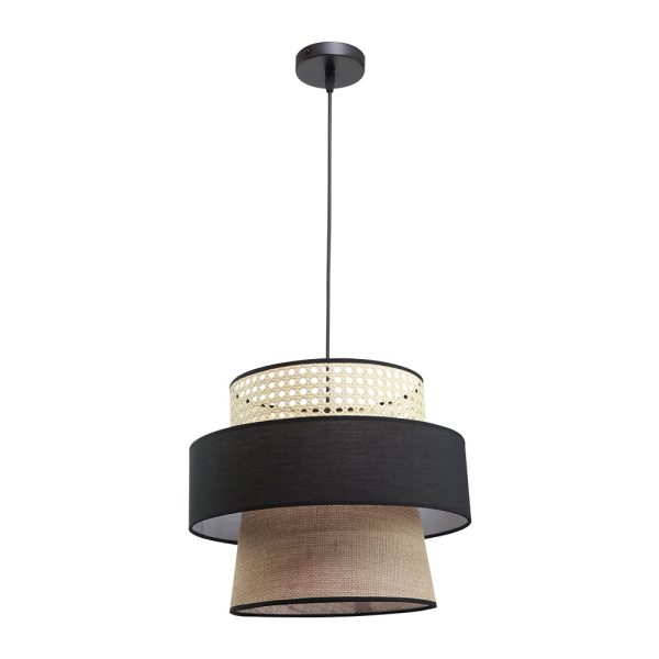 Μονόφωτο καπέλο ψάθα-ύφασμα 1XE27 D:30cmX25cm (4044) - Image 2